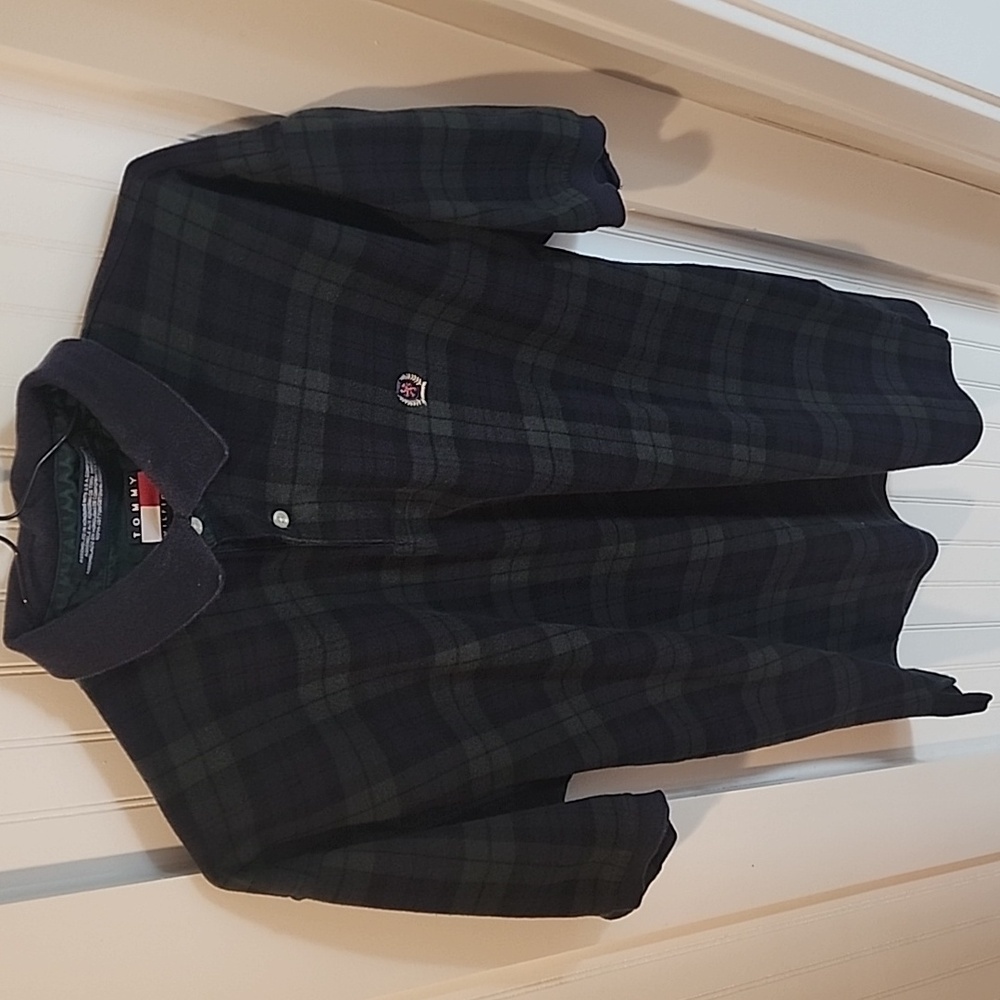 Tommy Hilfiger polo shirt Men's M Navy and green Blackwatch plaid